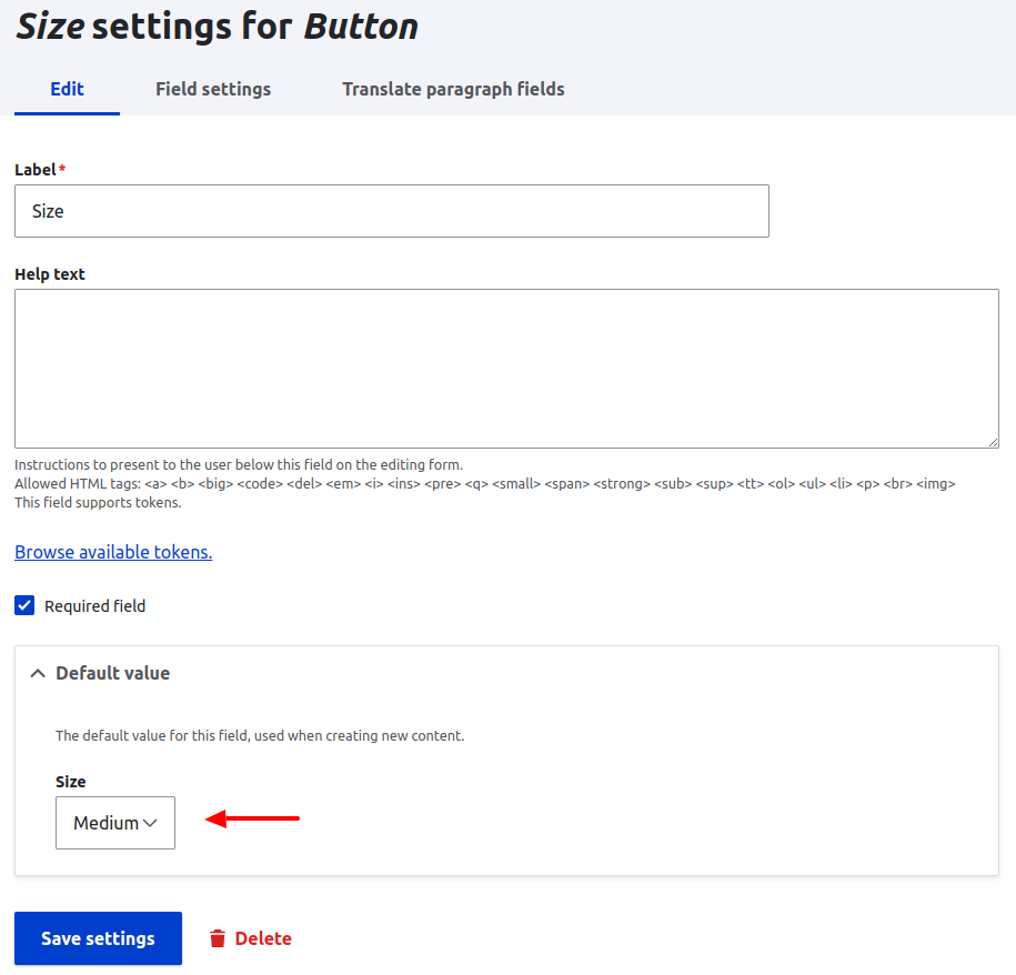 Drupal field default setting